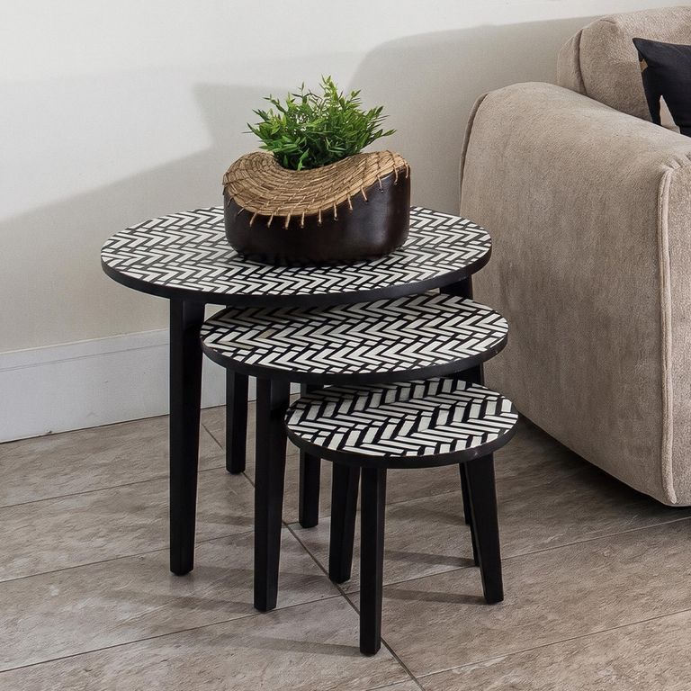 Allentown Monochrome Chevron Inlay Print Round Lamp Table