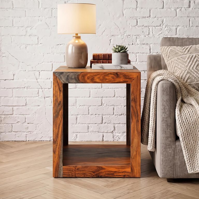 Cube Goa Petite Side Table - 1 Hole - Rustic Sheesham