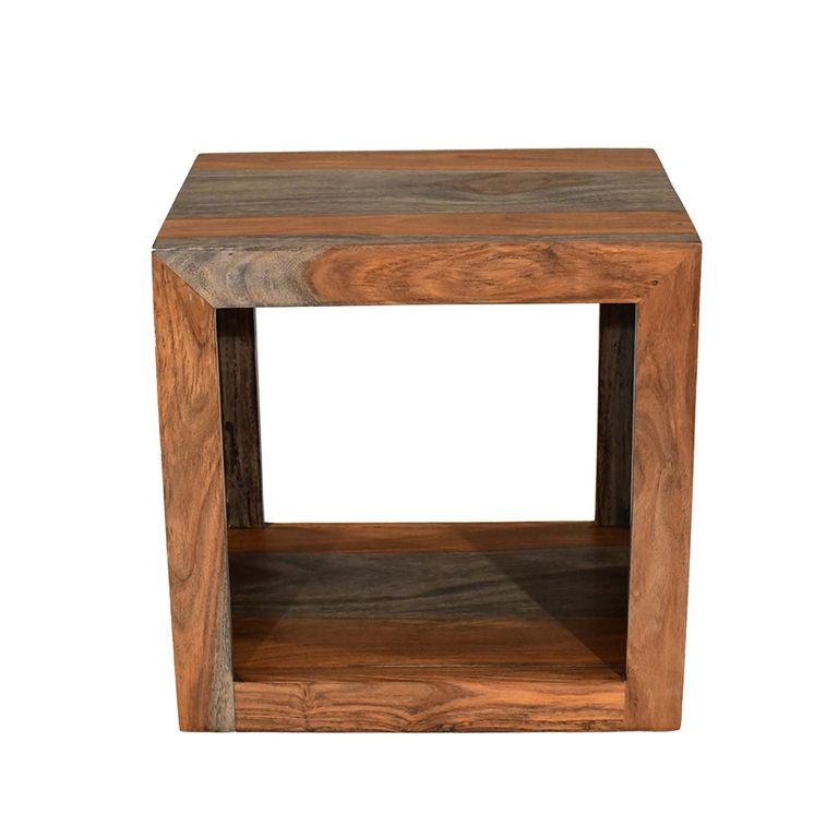Cube Goa Petite Side Table - 1 Hole - Rustic Sheesham