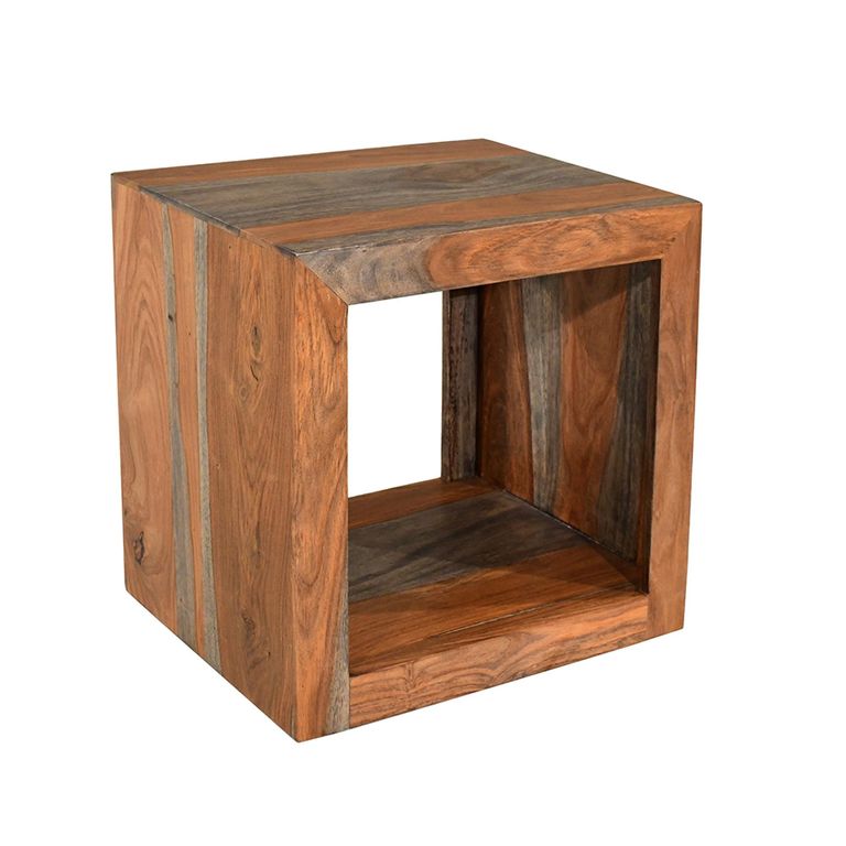 Cube Goa Petite Side Table - 1 Hole - Rustic Sheesham