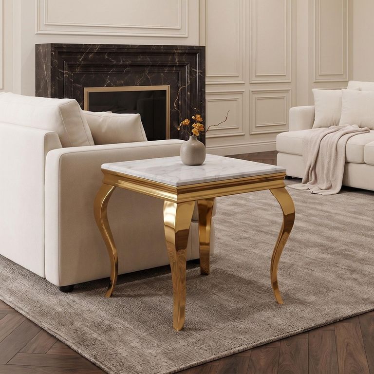 Louis Side Table - Square - Grey Marble & Gold