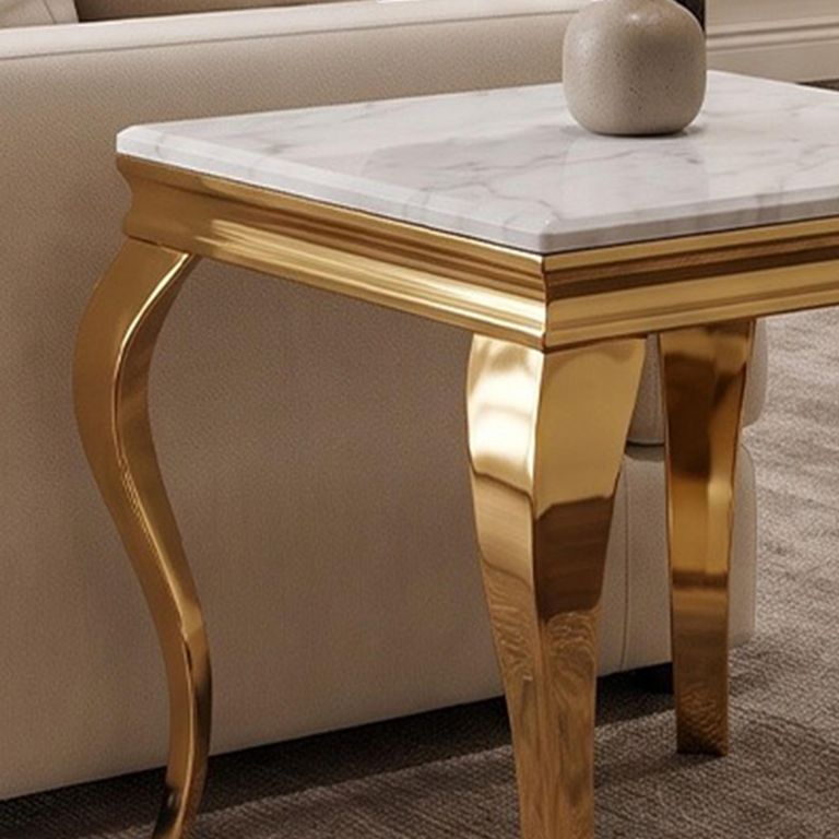 Louis Side Table - Square - Grey Marble & Gold