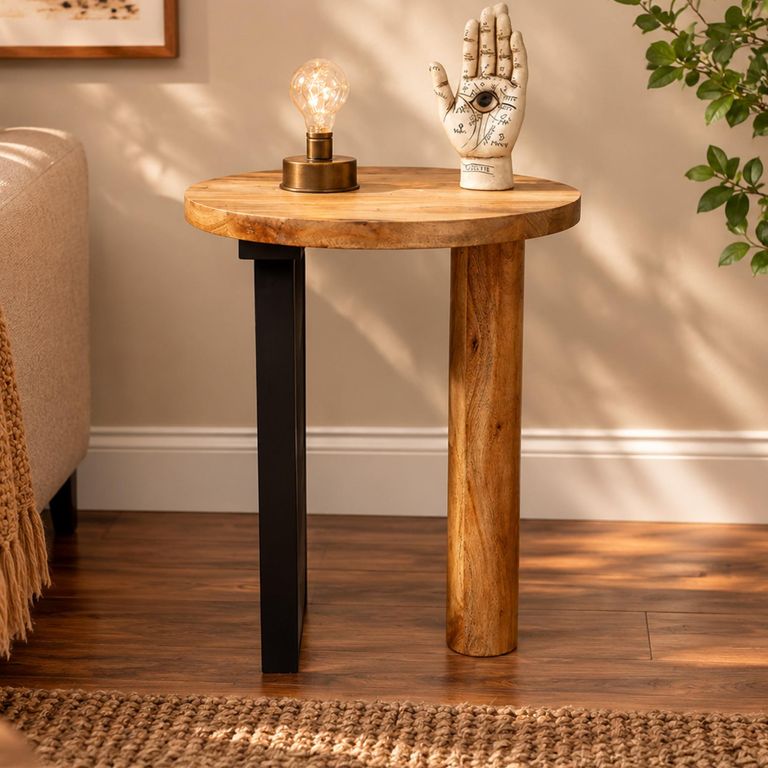 Mango Wood 45cm Round Side Table