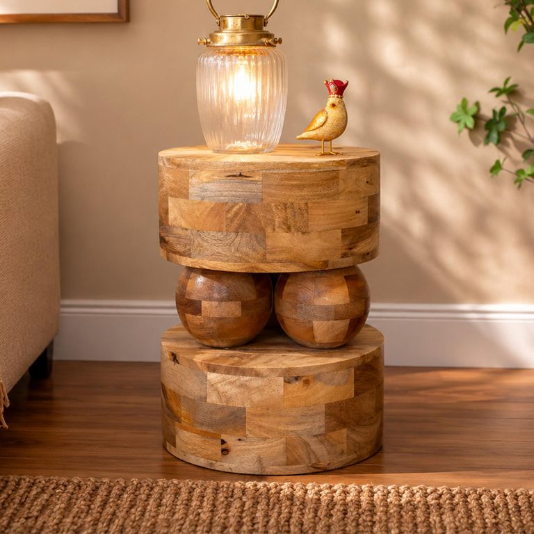 Mango Wood 40cm Small Round Side Table
