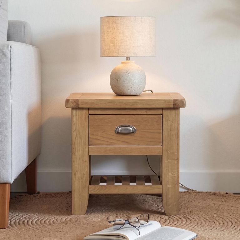 Hopewood Oak 1 Drawer Square Lamp Table