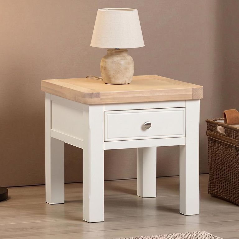 Windsor White Painted 1 Drawer Square Lamp Table