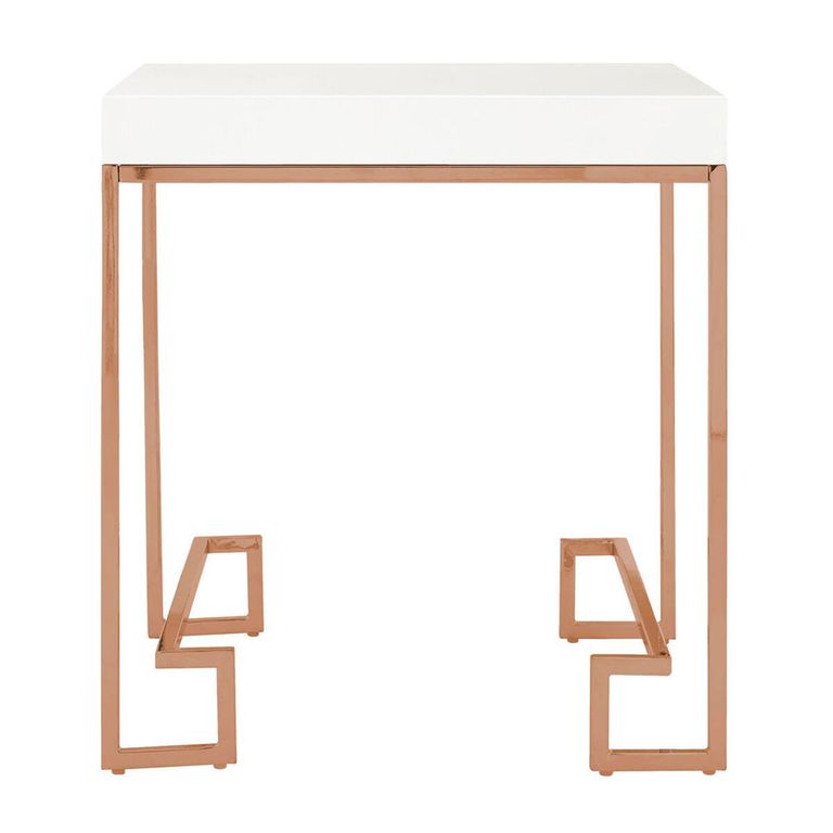 Allure End Table -  Square - White Marble - Rose Gold Angled Legs