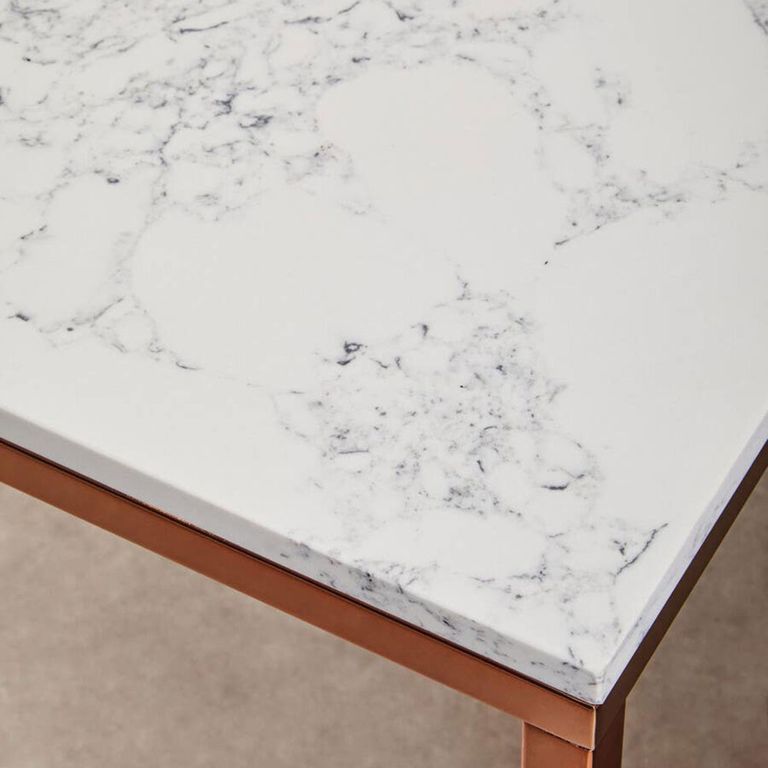 Allure End Table - Square - White Marble - Rose Gold Base