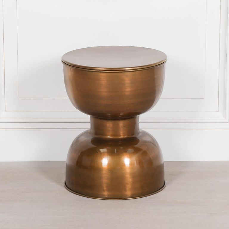 Hour Glass Side Table - Antique Brass - Round