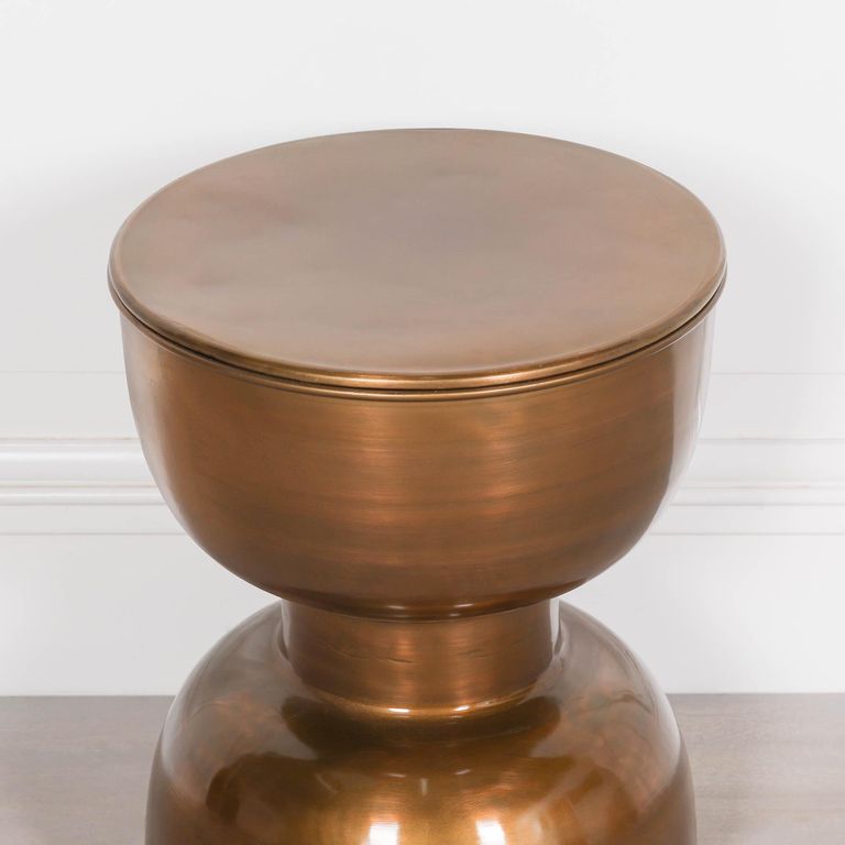 Hour Glass Side Table - Antique Brass - Round
