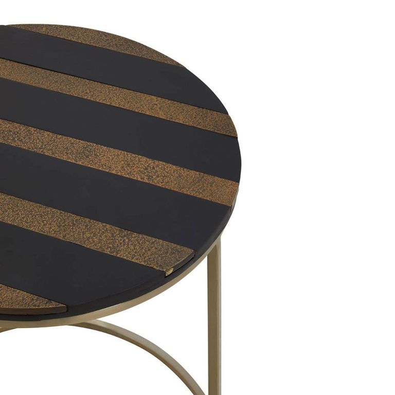 Aris Side Table - Round - Black Acacia Wood with Gold Base