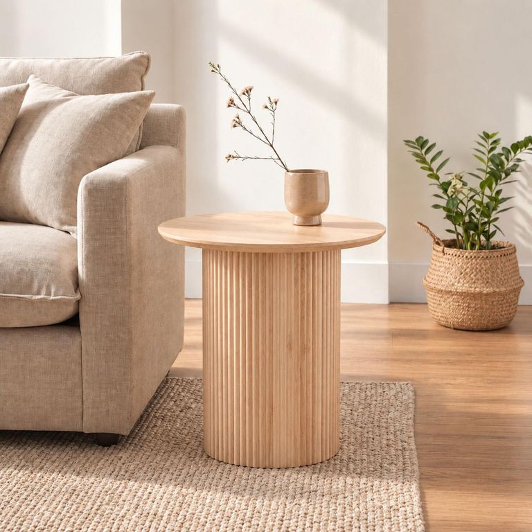 Bern Oak Fluted Drum Base Round End Table