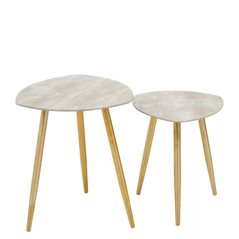 Cadio Side Table - Set of 2 - Grey Faux Shagreen with Gold Legs
