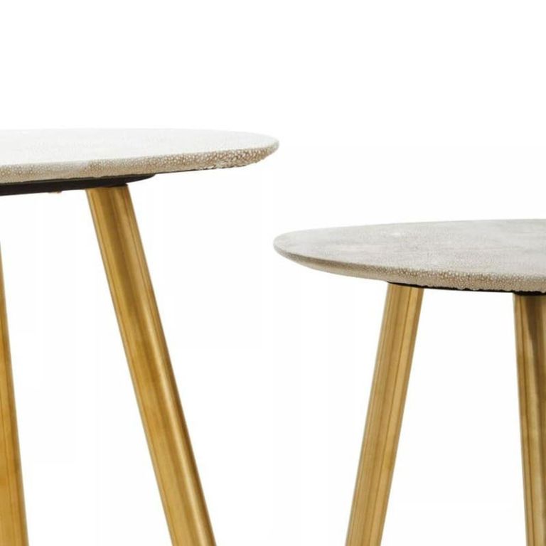 Cadio Side Table - Set of 2 - Grey Faux Shagreen with Gold Legs