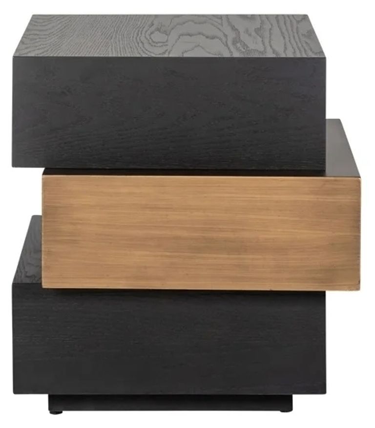 Cambon Dark Oak and Brass Layered Side Table