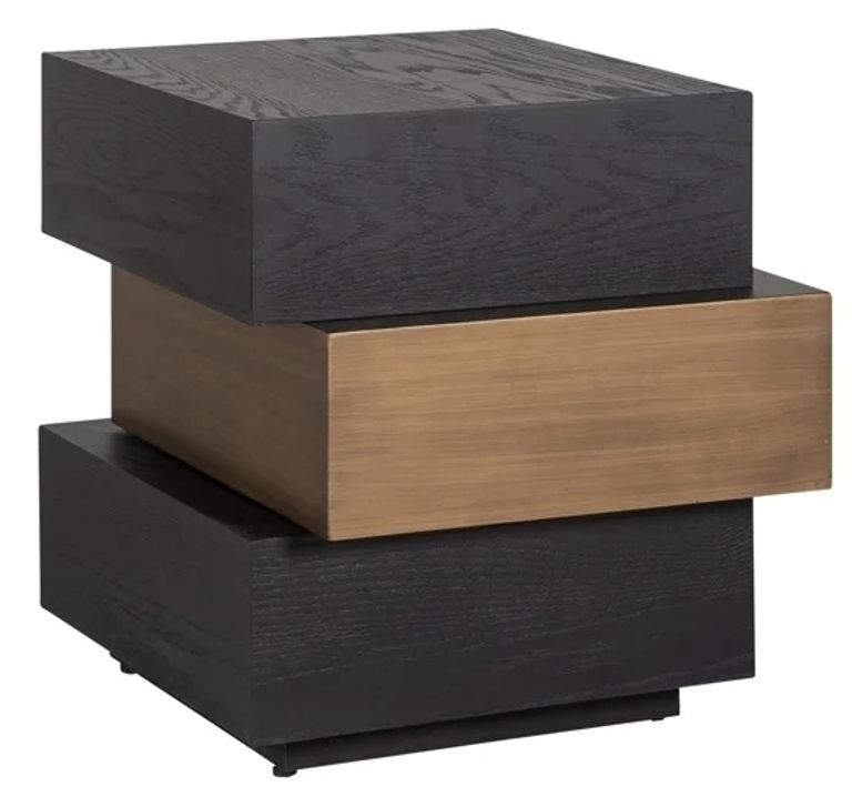 Cambon Dark Oak and Brass Layered Side Table