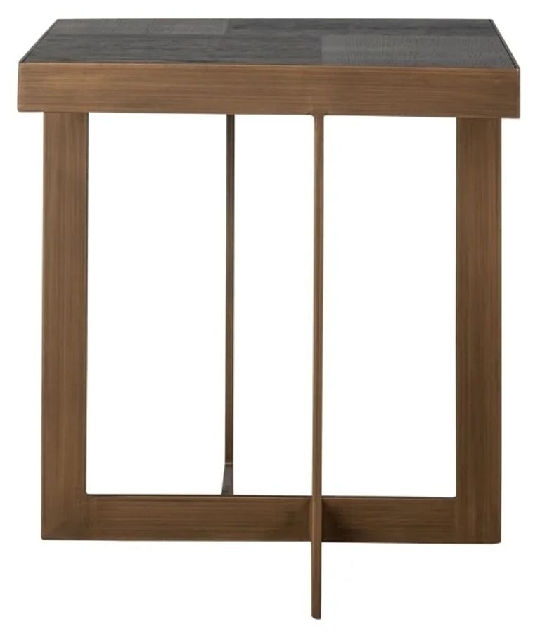 Cambon Dark Oak and Brass Square Side Table
