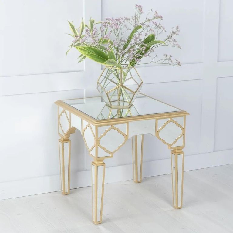 Casablanca Side Table - Square - Mirrored - Gold Trim
