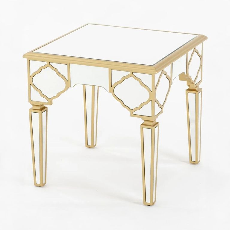 Casablanca Side Table - Square - Mirrored - Gold Trim