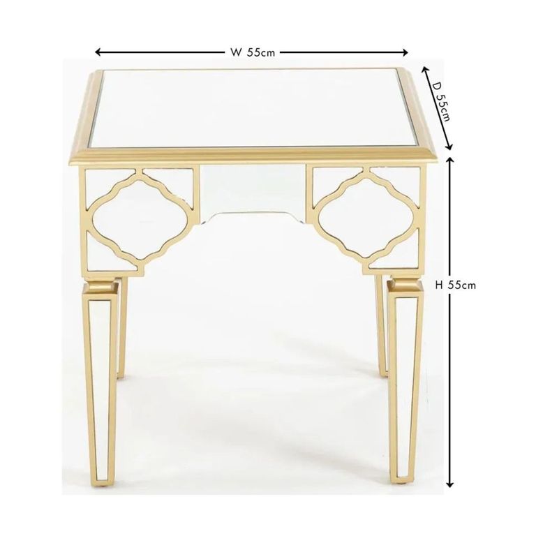Casablanca Side Table - Square - Mirrored - Gold Trim