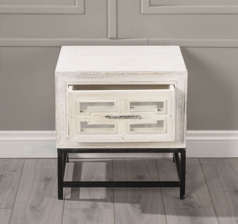 Clearance - Geo Side Table - 1 Drawer - White Mirrored
