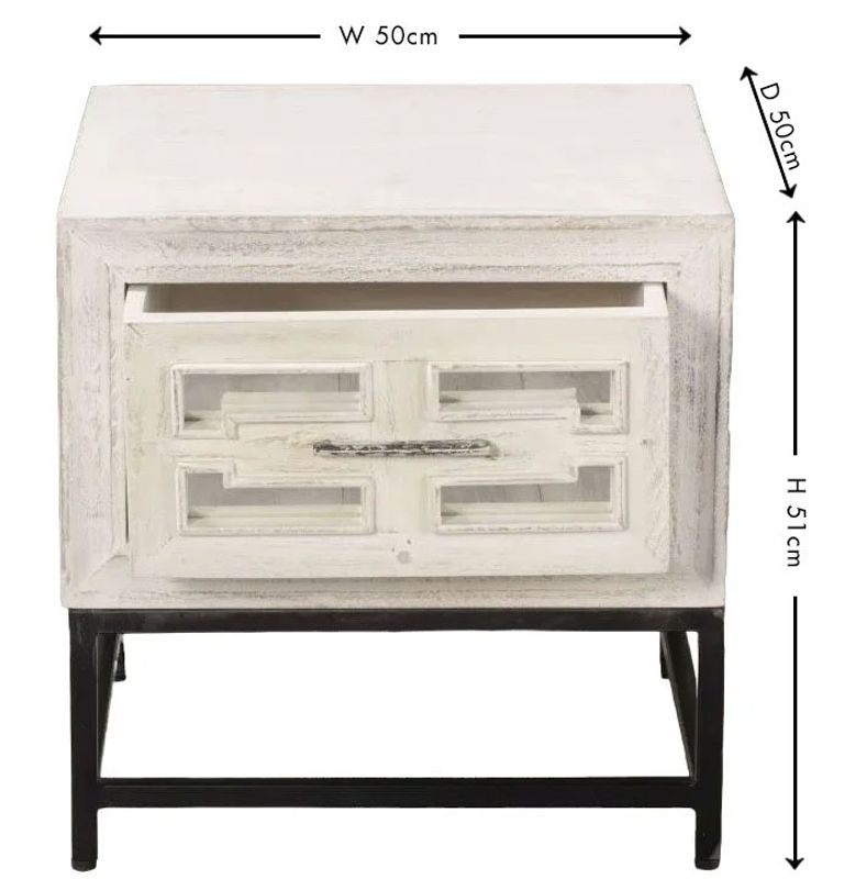 Clearance - Geo Side Table - 1 Drawer - White Mirrored