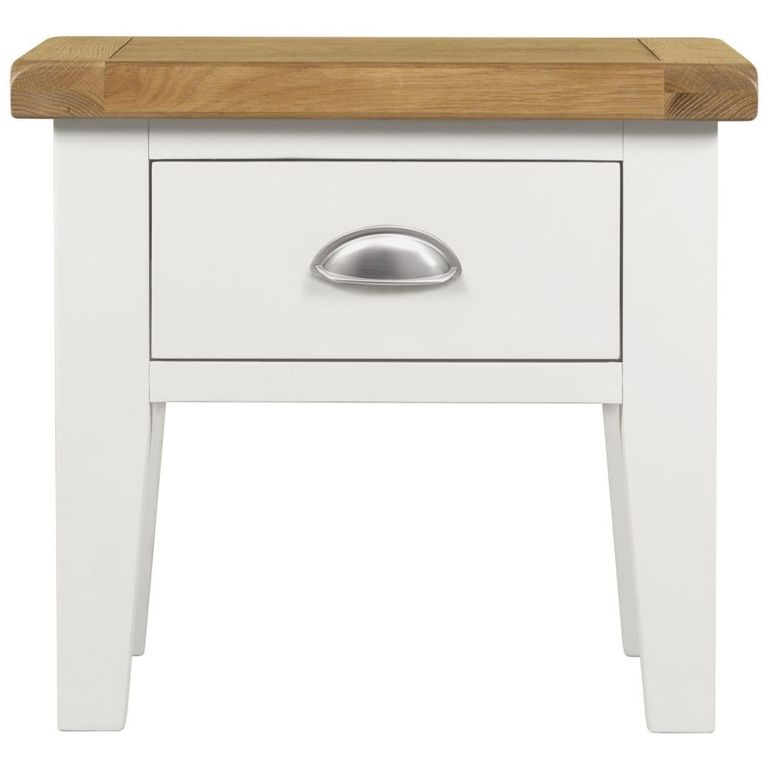 Clearance - Lundy White and Oak Lamp Table with 1 Storage Drawer - A48