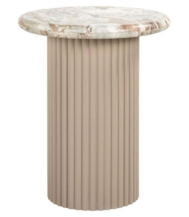 Coronel Beige Marble Round End Table with Fluted Base