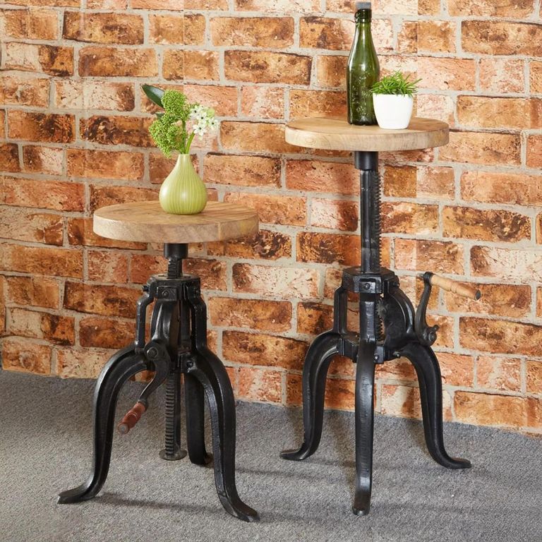 Cosmo Wooden and Metal Cart Style Industrial Style Round Side Table