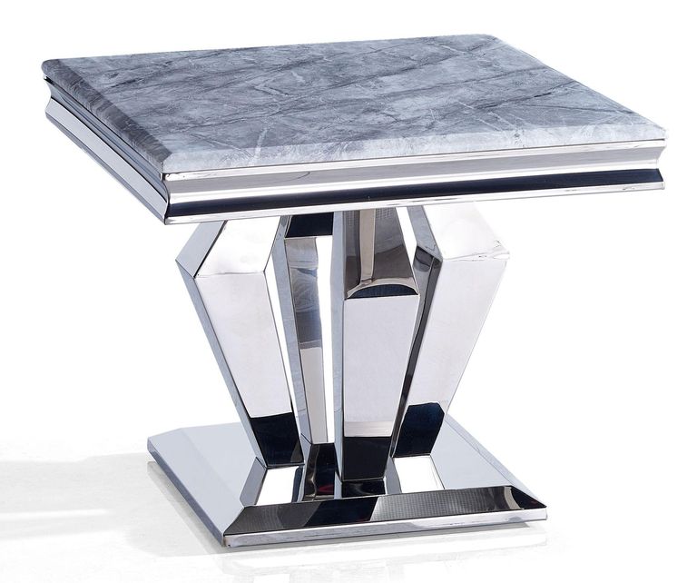 Dolce Lamp Table - Square - Grey Marble & Chrome