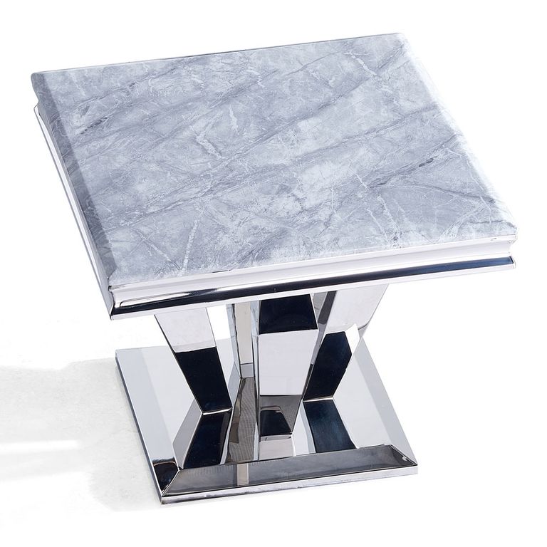Dolce Lamp Table - Square - Grey Marble & Chrome