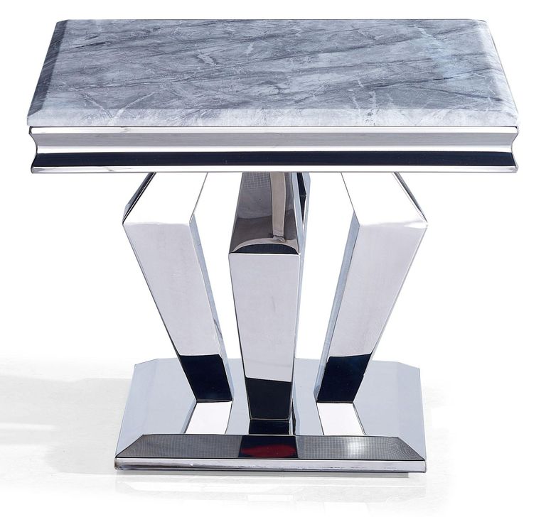 Dolce Lamp Table - Square - Grey Marble & Chrome