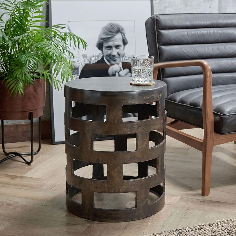 Elias Side Table - Geometric Design - Round - Black - Aluminium