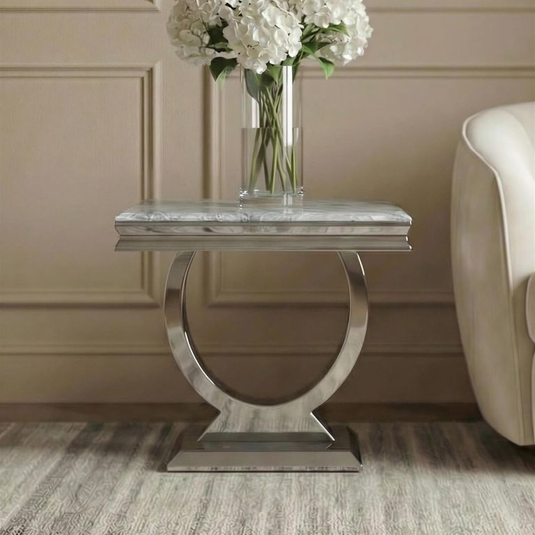 Glacier Side Table - Square - Grey Marble & Chrome