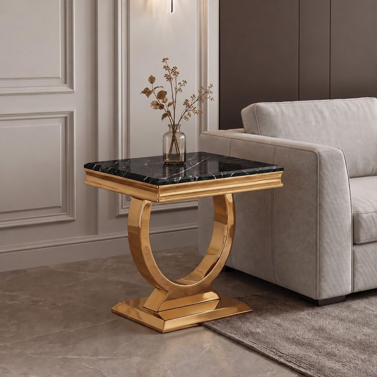 Glacier Side Table - Square - Black Marble & Gold