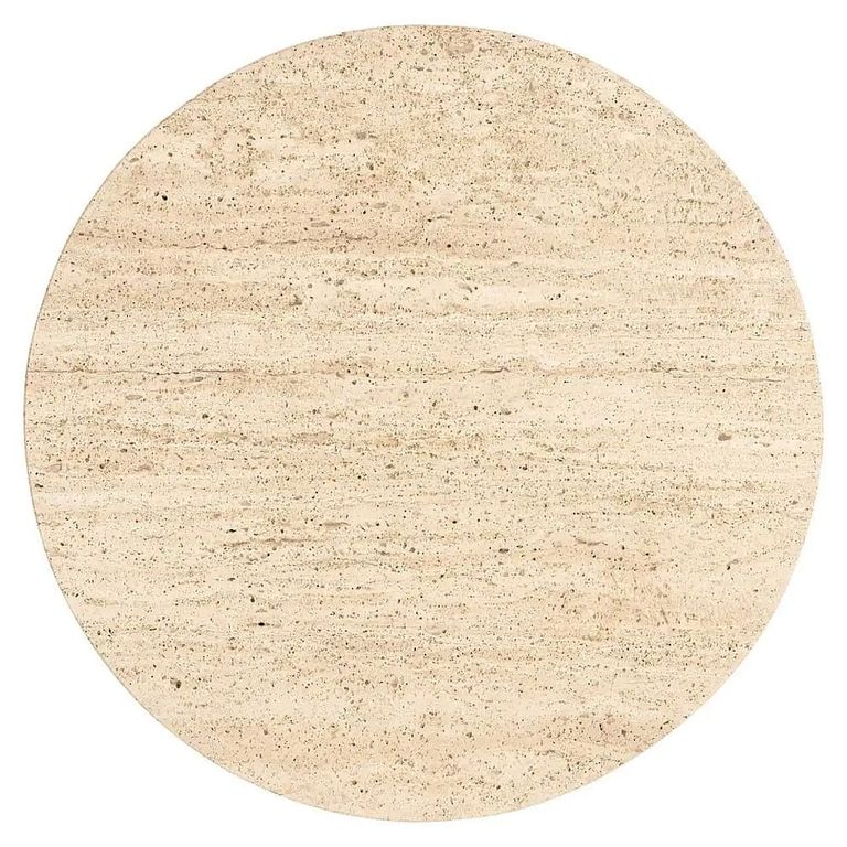 Hampton Travertine Beige Top Round Side Table with Black Fluted Base