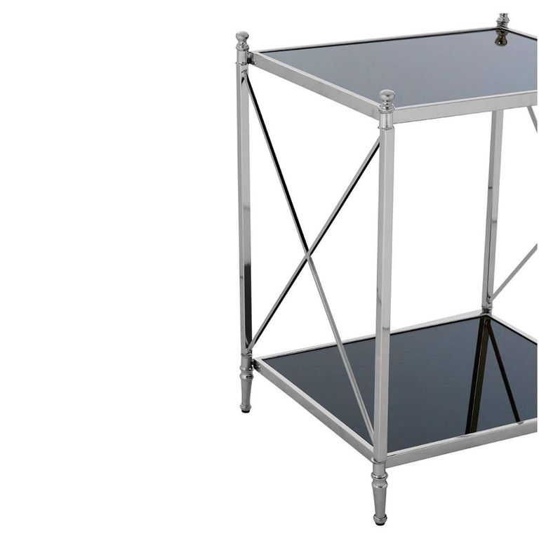 Hoffmann Side Table - Black Glass with Silver Metal