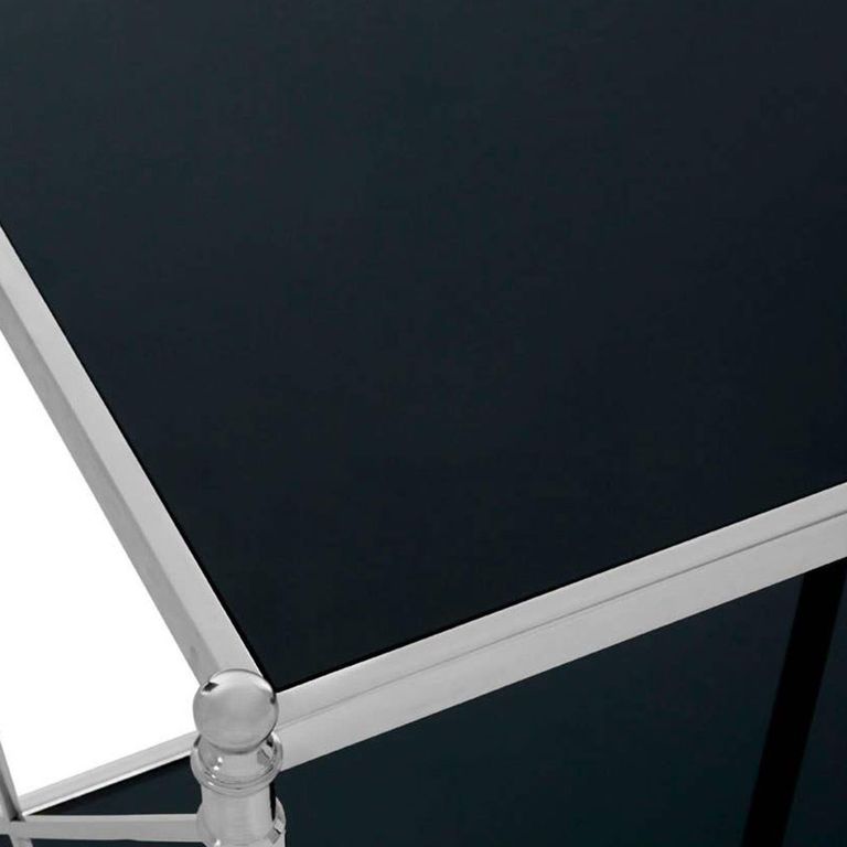 Hoffmann Side Table - Black Glass with Silver Metal