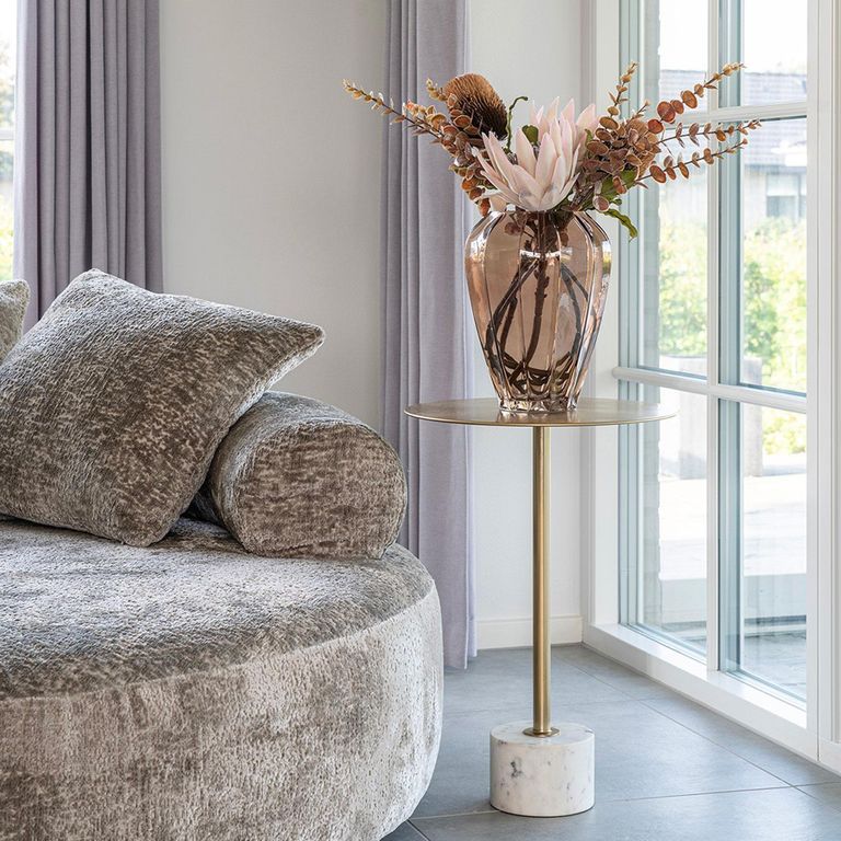 Lecco Side Table - Round - Gold - Metal - Marble Base