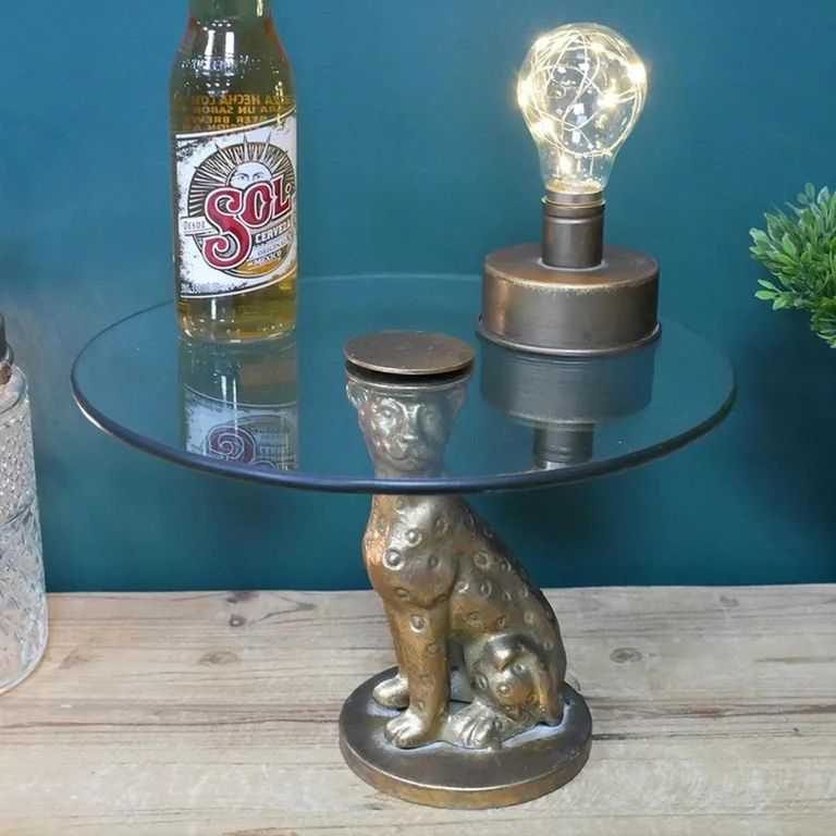 Leopard Base Side Table - Round - Set of 2 - Glass/Metal