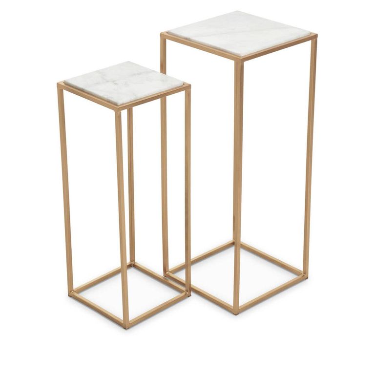 Mandoli Side Table - Set of 2 - White Marble and Gold - Square
