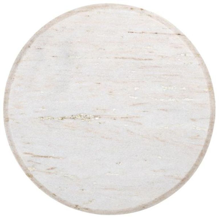 Mayfield White Marble Top Round Side Table - Dark Wood Fluted Base