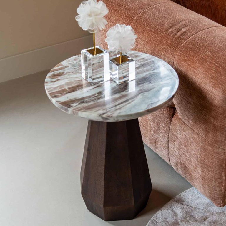 Oberoy End Table - Round - Blush Beige - Ceramic and Mango Wood