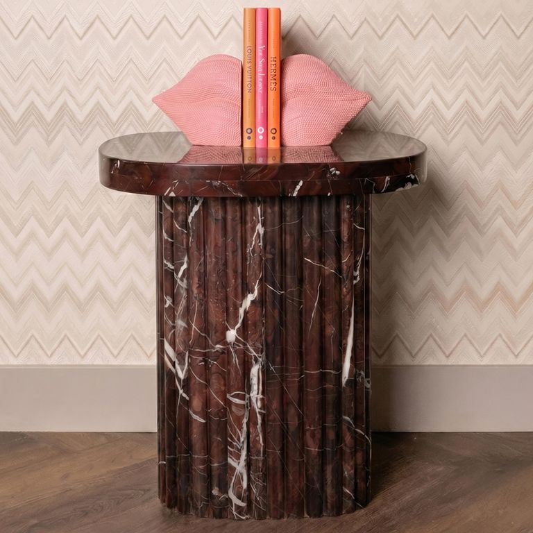 Orchid Fluted End Table - Square - Burgundy - Marble