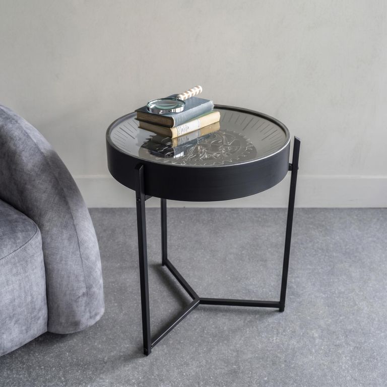 Palladium Side Table - Black and Nickel Cogs - Round