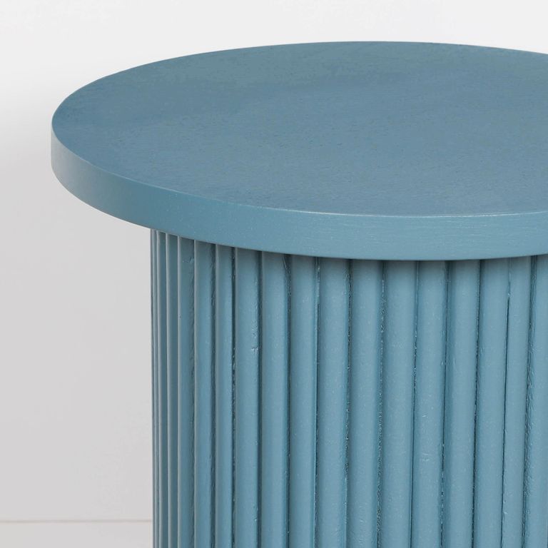 Ribbed Mango Wood Side Table - Ocean Blue - Round - Occasional