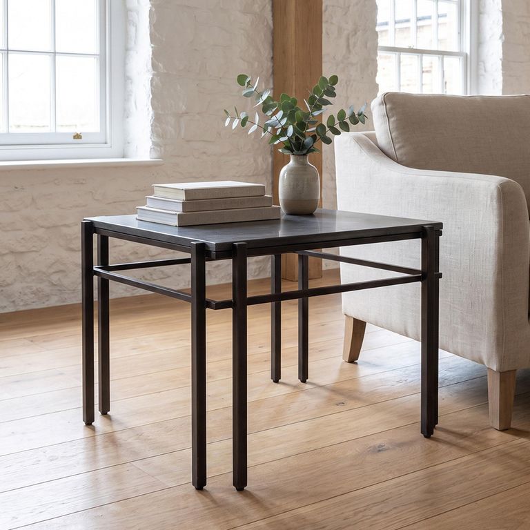 Sarzana Side Table - Square - Black - Marble and Metal