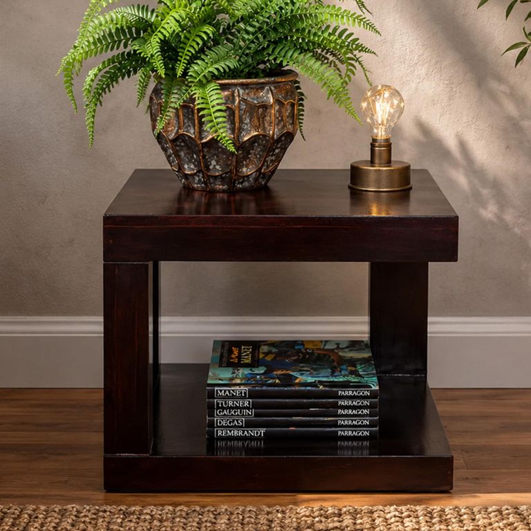 Brown Mahogany Square Side Table