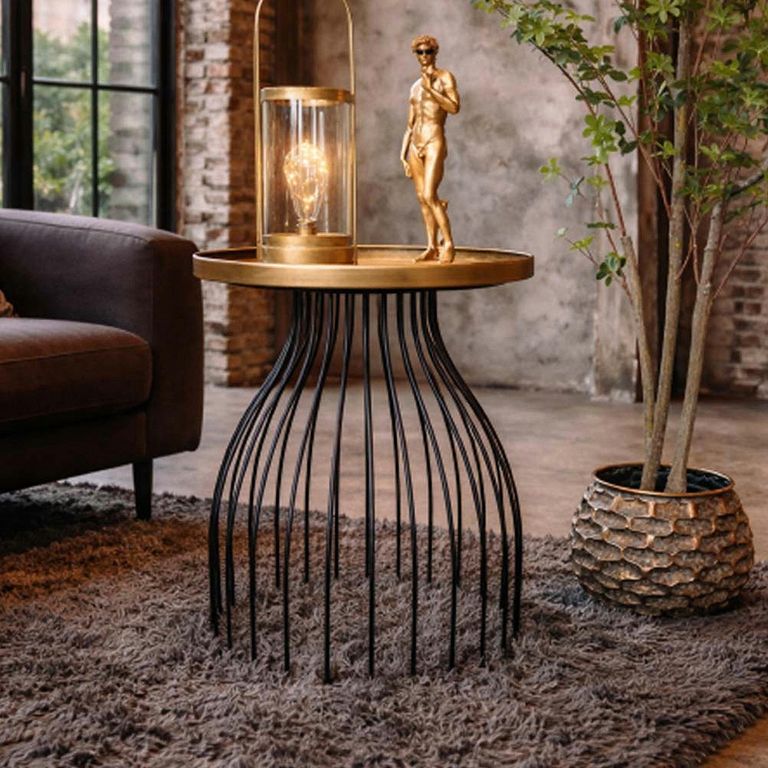 Black and Gold Metal Large Round Side Table