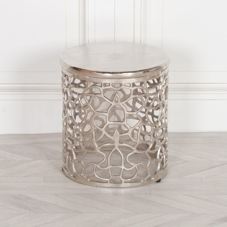 Fretwork Round Side Table - Silver Aluminium